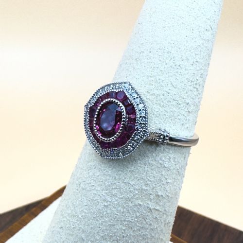 PLATINUM OVAL CUT RUBY AND DIAMOND CLUSTER RING - ADDITIONAL PHOTO 4