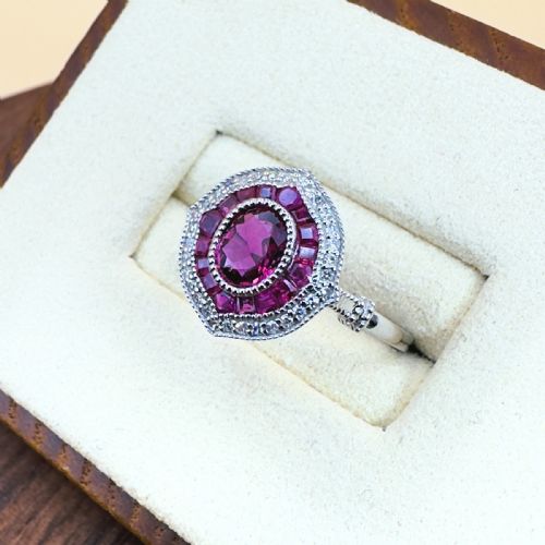PLATINUM OVAL CUT RUBY AND DIAMOND CLUSTER RING - ADDITIONAL PHOTO 5