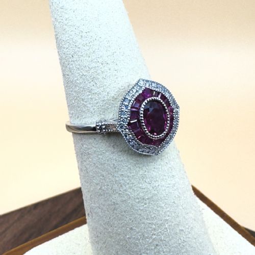 PLATINUM OVAL CUT RUBY AND DIAMOND CLUSTER RING - ADDITIONAL PHOTO 6