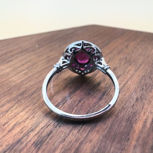 PLATINUM OVAL CUT RUBY AND DIAMOND CLUSTER RING - ADDITIONAL PHOTO 8