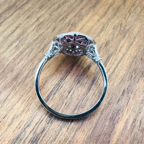 PLATINUM OVAL CUT RUBY AND DIAMOND CLUSTER RING - ADDITIONAL PHOTO 9