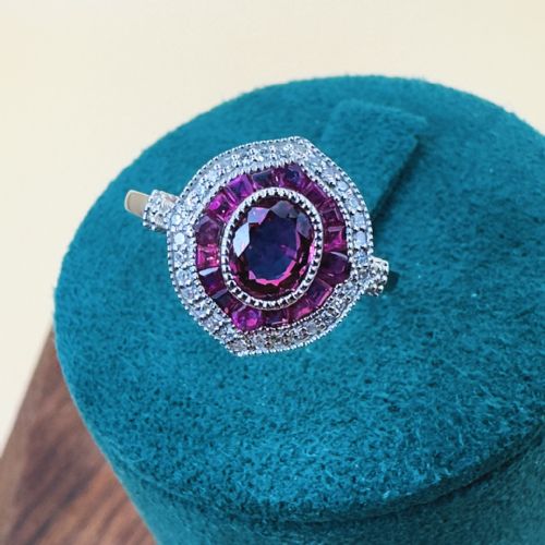 PLATINUM OVAL CUT RUBY AND DIAMOND CLUSTER RING - ADDITIONAL PHOTO 10