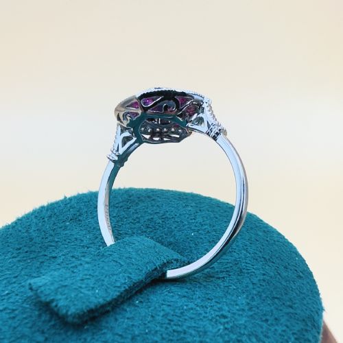 PLATINUM OVAL CUT RUBY AND DIAMOND CLUSTER RING - ADDITIONAL PHOTO 11