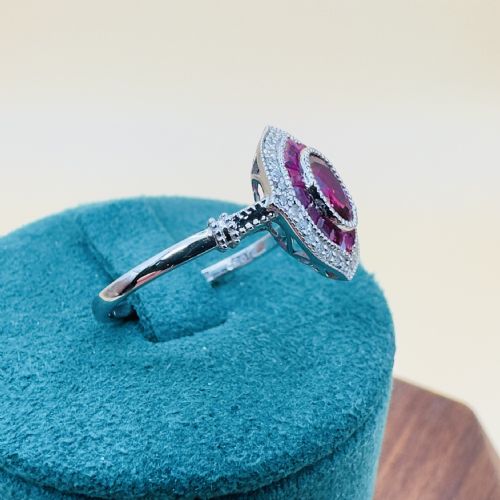 PLATINUM OVAL CUT RUBY AND DIAMOND CLUSTER RING - ADDITIONAL PHOTO 12