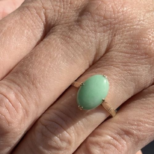 18CT GOLD ANTIQUE OVAL CUT CABOCHON JADE SOLITAIRE RING C1900 - ADDITIONAL PHOTO 2