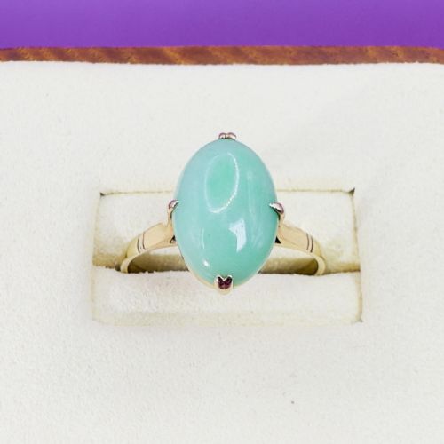 18CT GOLD ANTIQUE OVAL CUT CABOCHON JADE SOLITAIRE RING C1900 - ADDITIONAL PHOTO 12
