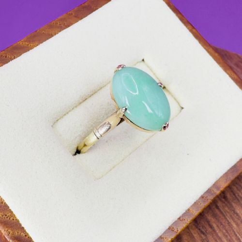 18CT GOLD ANTIQUE OVAL CUT CABOCHON JADE SOLITAIRE RING C1900 - ADDITIONAL PHOTO 4