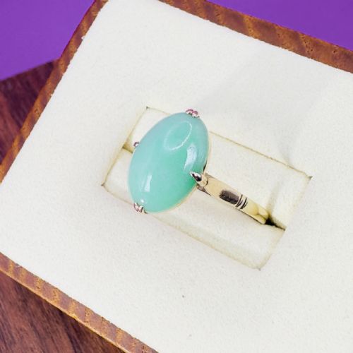 18CT GOLD ANTIQUE OVAL CUT CABOCHON JADE SOLITAIRE RING C1900 - ADDITIONAL PHOTO 5
