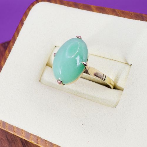18CT GOLD ANTIQUE OVAL CUT CABOCHON JADE SOLITAIRE RING C1900 - ADDITIONAL PHOTO 6