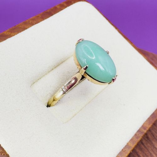 18CT GOLD ANTIQUE OVAL CUT CABOCHON JADE SOLITAIRE RING C1900 - ADDITIONAL PHOTO 7