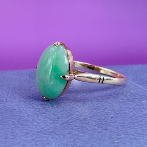 18CT GOLD ANTIQUE OVAL CUT CABOCHON JADE SOLITAIRE RING C1900 - ADDITIONAL PHOTO 8