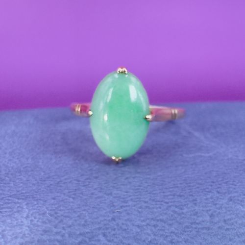 18CT GOLD ANTIQUE OVAL CUT CABOCHON JADE SOLITAIRE RING C1900 - ADDITIONAL PHOTO 9