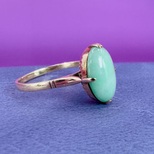 18CT GOLD ANTIQUE OVAL CUT CABOCHON JADE SOLITAIRE RING C1900 - ADDITIONAL PHOTO 10