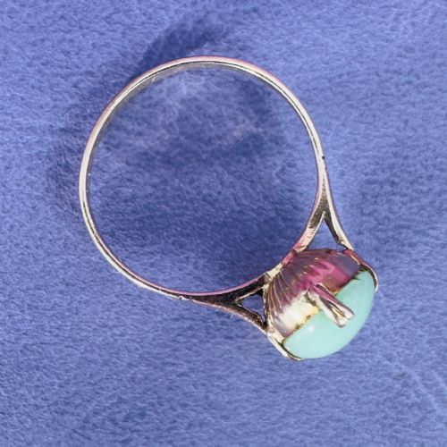 18CT GOLD ANTIQUE OVAL CUT CABOCHON JADE SOLITAIRE RING C1900 - ADDITIONAL PHOTO 11