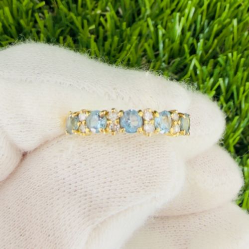 18CT GOLD BLUE SPINEL AND DIAMOND HALF ETERNITY RING - ADDITIONAL PHOTO 9