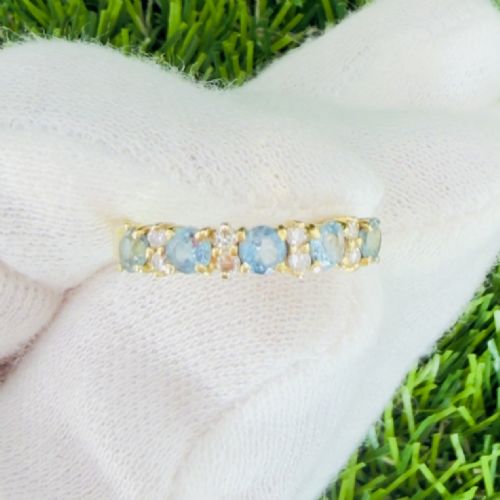 18CT GOLD BLUE SPINEL AND DIAMOND HALF ETERNITY RING - ADDITIONAL PHOTO 1