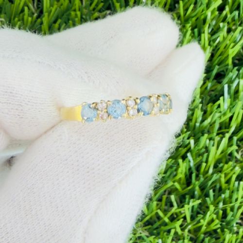 18CT GOLD BLUE SPINEL AND DIAMOND HALF ETERNITY RING - ADDITIONAL PHOTO 2