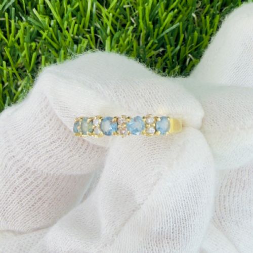 18CT GOLD BLUE SPINEL AND DIAMOND HALF ETERNITY RING - ADDITIONAL PHOTO 3