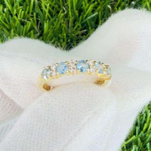 18CT GOLD BLUE SPINEL AND DIAMOND HALF ETERNITY RING - ADDITIONAL PHOTO 4