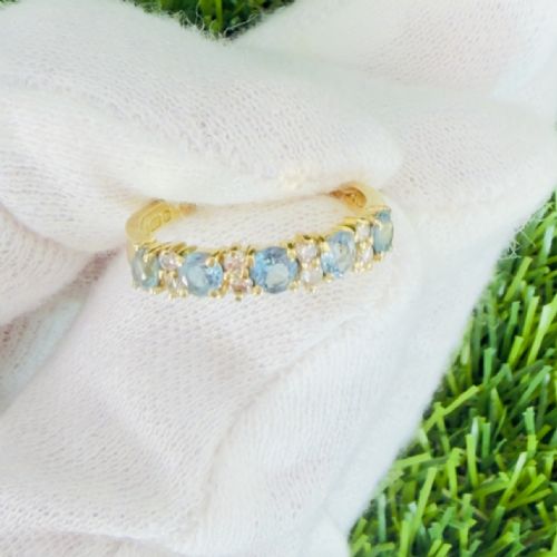 18CT GOLD BLUE SPINEL AND DIAMOND HALF ETERNITY RING - ADDITIONAL PHOTO 5