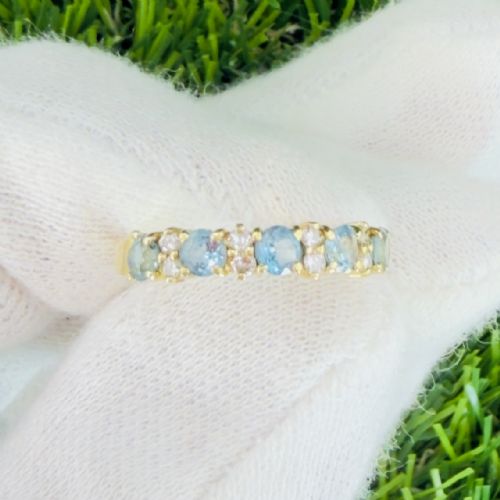 18CT GOLD BLUE SPINEL AND DIAMOND HALF ETERNITY RING - ADDITIONAL PHOTO 6