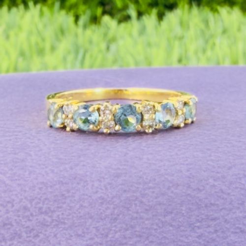 18CT GOLD BLUE SPINEL AND DIAMOND HALF ETERNITY RING - ADDITIONAL PHOTO 8