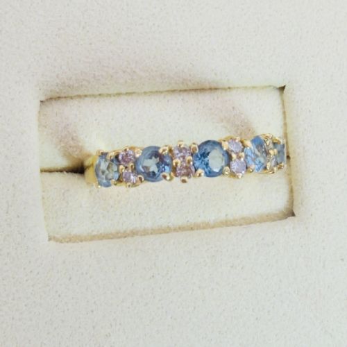 18CT GOLD BLUE SPINEL AND DIAMOND HALF ETERNITY RING - ADDITIONAL PHOTO 12