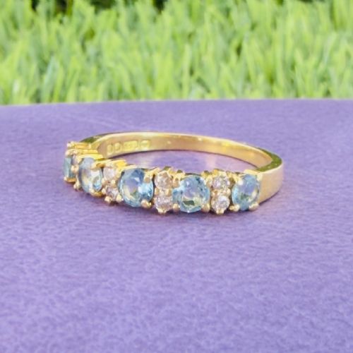 18CT GOLD BLUE SPINEL AND DIAMOND HALF ETERNITY RING - ADDITIONAL PHOTO 13