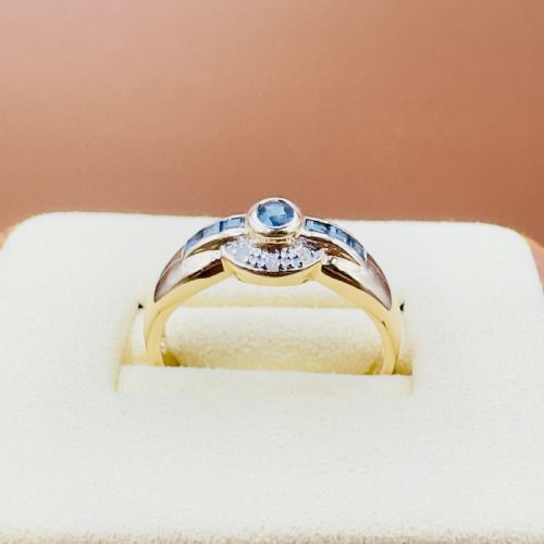 14CT GOLD DIAMOND AND PRINCESS AND OVAL CUT SAPPHIRE CLUSTER RING - ADDITIONAL PHOTO 3