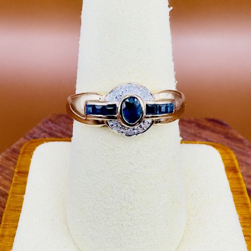 14CT GOLD DIAMOND AND PRINCESS AND OVAL CUT SAPPHIRE CLUSTER RING - ADDITIONAL PHOTO 4
