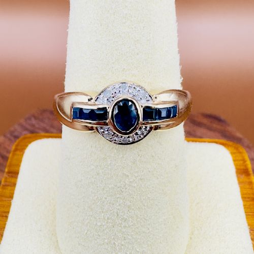 14CT GOLD DIAMOND AND PRINCESS AND OVAL CUT SAPPHIRE CLUSTER RING - ADDITIONAL PHOTO 7