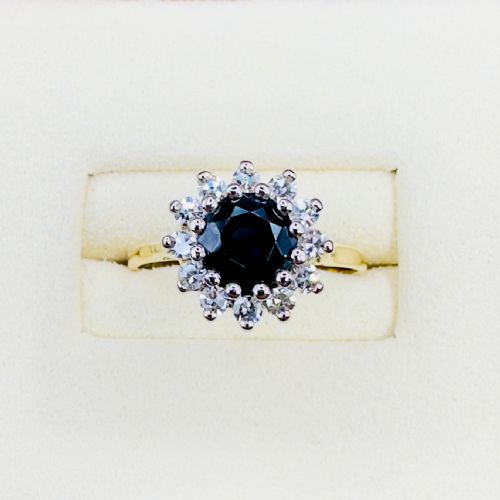 18CT GOLD ROUND OLD MINED CUT SAPPHIRE 150CT AND DIAMOND 050CT CLUSTER RING - ADDITIONAL PHOTO 1