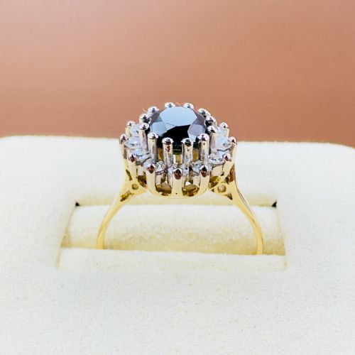 18CT GOLD ROUND OLD MINED CUT SAPPHIRE 150CT AND DIAMOND 050CT CLUSTER RING - ADDITIONAL PHOTO 3
