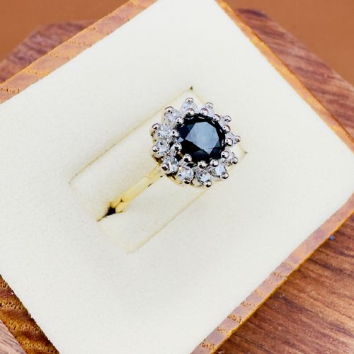 18CT GOLD ROUND OLD MINED CUT SAPPHIRE 150CT AND DIAMOND 050CT CLUSTER RING - ADDITIONAL PHOTO 4
