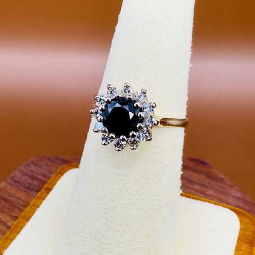 18CT GOLD ROUND OLD MINED CUT SAPPHIRE 150CT AND DIAMOND 050CT CLUSTER RING - ADDITIONAL PHOTO 5