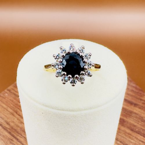 18CT GOLD ROUND OLD MINED CUT SAPPHIRE 150CT AND DIAMOND 050CT CLUSTER RING - ADDITIONAL PHOTO 7