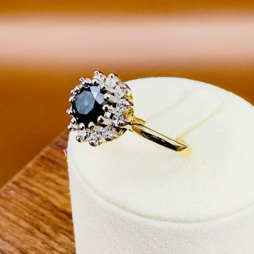 18CT GOLD ROUND OLD MINED CUT SAPPHIRE 150CT AND DIAMOND 050CT CLUSTER RING - ADDITIONAL PHOTO 8