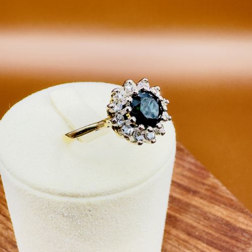 18CT GOLD ROUND OLD MINED CUT SAPPHIRE 150CT AND DIAMOND 050CT CLUSTER RING - ADDITIONAL PHOTO 9