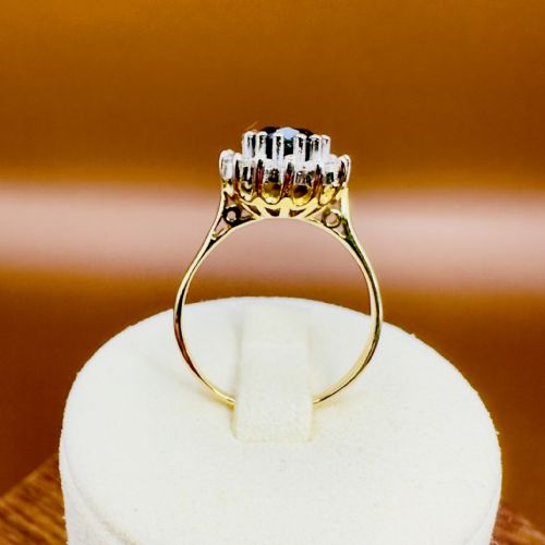 18CT GOLD ROUND OLD MINED CUT SAPPHIRE 150CT AND DIAMOND 050CT CLUSTER RING - ADDITIONAL PHOTO 10
