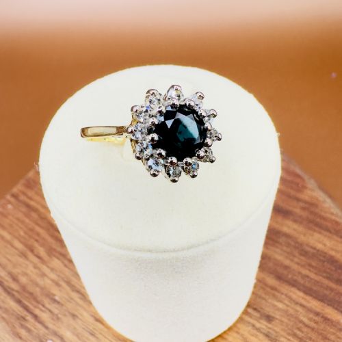 18CT GOLD ROUND OLD MINED CUT SAPPHIRE 150CT AND DIAMOND 050CT CLUSTER RING - ADDITIONAL PHOTO 11