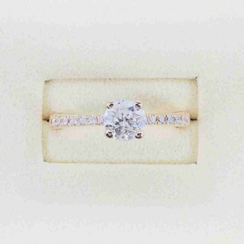 18ct Rose Gold Brilliant Cut Diamond 0.65ct Solitaire with Shoulder Diamond Ring