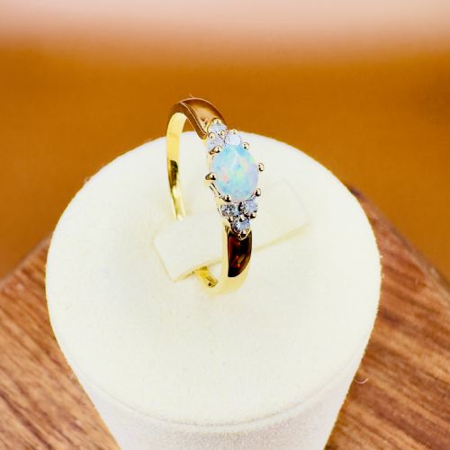 18CT GOLD OVAL CUT EAST TO WEST SET OPAL AND DIAMOND 012CT CLUSTER RING - ADDITIONAL PHOTO 11