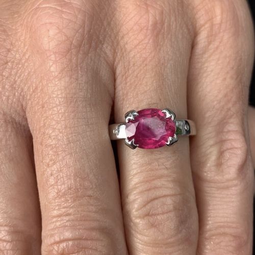 18CT WHITE GOLD OVAL CUT RUBY 300CT AND DIAMOND RING - ADDITIONAL PHOTO 11