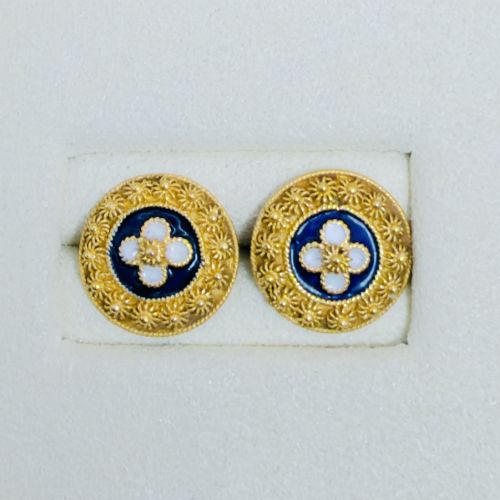 VINTAGE PORTUGESE 192CT GOLD ENAMEL FLORAL STUD EARRINGS