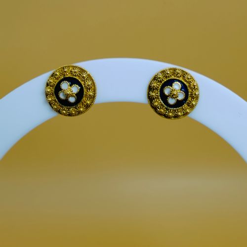 VINTAGE PORTUGESE 192CT GOLD ENAMEL FLORAL STUD EARRINGS - ADDITIONAL PHOTO 4