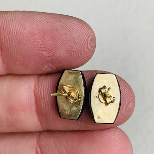 FRENCH ART DECO 18CT GOLD ONYX ROSE CUT DIAMOND IN PLATINUM STRIP STUD EARRING - ADDITIONAL PHOTO 4
