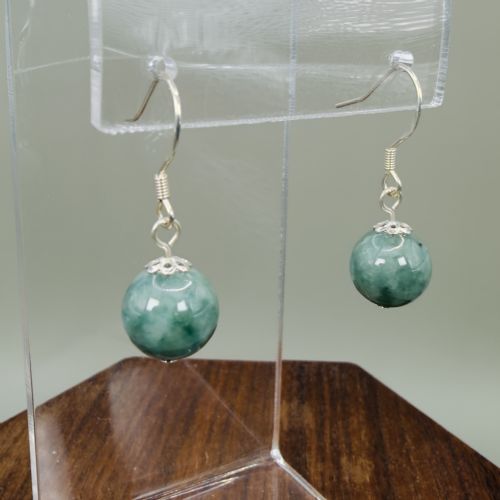 STERLING SILVER JADE BEAD HOOK DANGLY EARRINGS - ADDITIONAL PHOTO 2