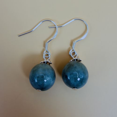 STERLING SILVER JADE BEAD HOOK DANGLY EARRINGS - ADDITIONAL PHOTO 3
