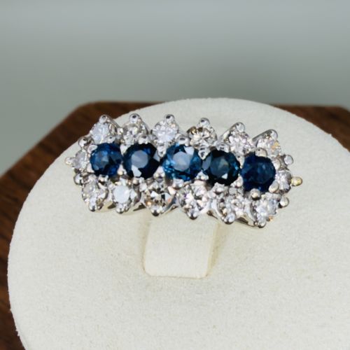 18ct Gold Sapphire and Diamond (1.32ct) Cluster Boat Ring