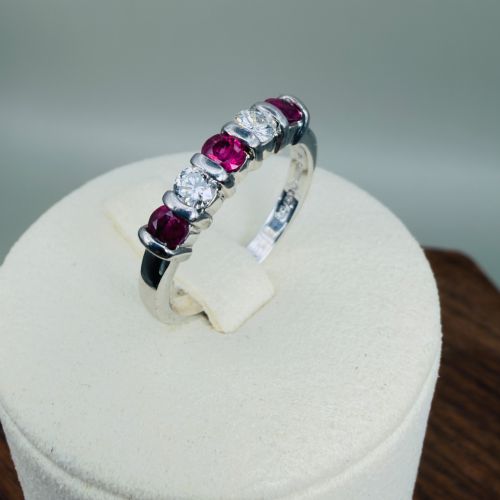 18ct White Gold Ruby and Diamond (0.20ct) Five Stone Band Ring